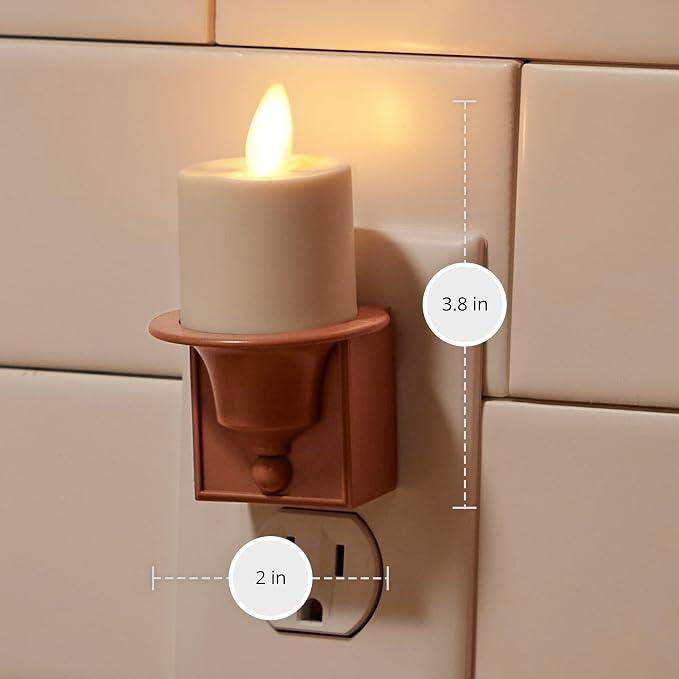 Luminara Flameless Candle Nightlight w/Dusk to Dawn Light Dark Auto Sensor, Baked Clay Wall Plug Indoor Night LED Light w/Real-Flame Effect Technology, Bathroom Bedroom Hallway, No Remote Needed