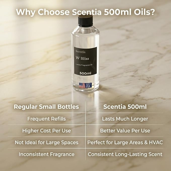 Scentia W Bliss (W Magic) Diffuser Oil for HVAC Scent Machine – Hotel Fragrance Inspired by W Hotel – 500 mL – Bergamot, Lemongrass & Jasmine Oil for Commercial & Cold Air Diffusers, Made in USA