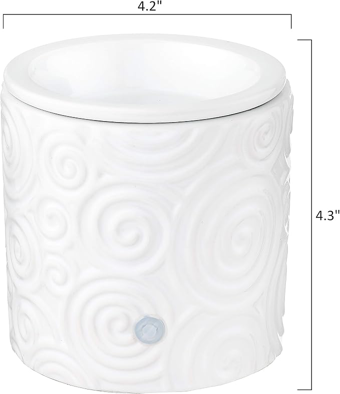 White Swirl Ceramic Candle Warmer Electric with Safety Timer | Automatic Plug in Fragrance Warmer for Scented Wax Melts, Cubes, Tarts | Air Freshener Set for Home Décor, Office, and Gifts