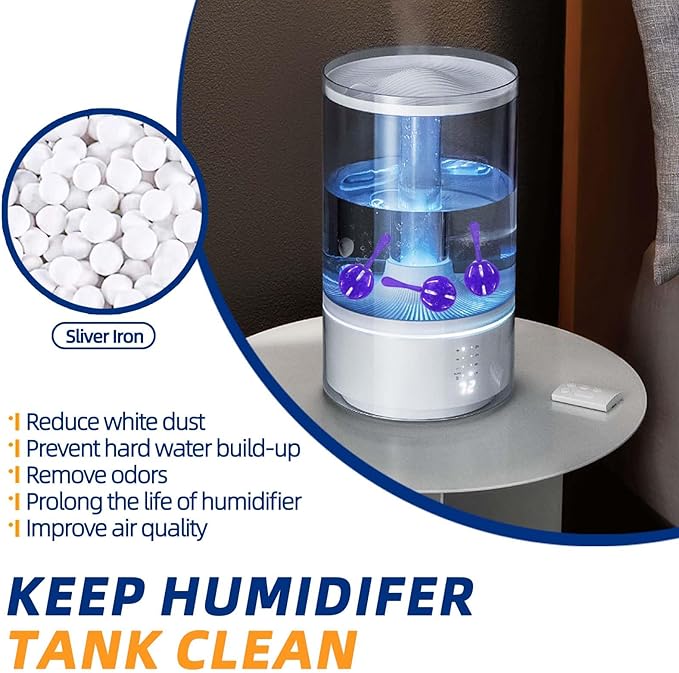 Top-Fill Humidifier Cleaner Ball, Tank Cleaning Cartridge, Purifies Water and Eliminates Mineral Build-up, 12 Pack, Purple