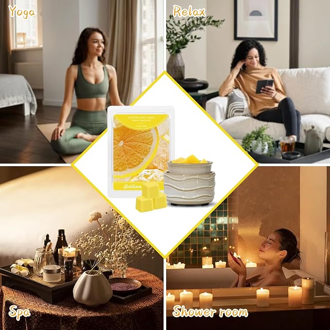 STRN Wax Melts Soy Wax Cubes 4 Pack Sicilian Lemon Scented, Long-Lasting Fragrance Scented Wax Cubes for Warmers Natural Soy Wax for Candle Wax Melts (4 x 1.25oz)