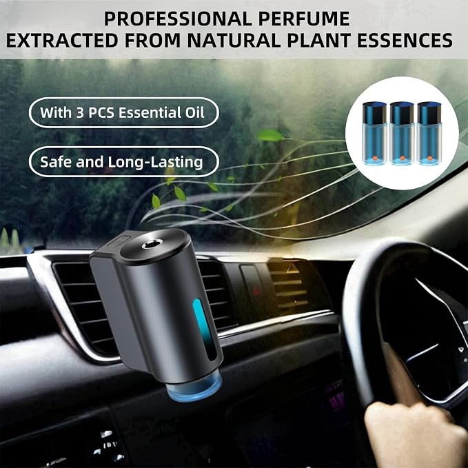 Car Air Freshener Diffuser with Three Adjustable, Rechargeable Car Diffusers, Car Fresheners Long Lasting (Lemon)