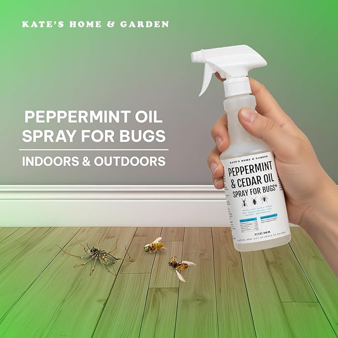 Kate's Home & Garden Peppermint Oil Spray for Bugs, Ants, Insects, Spiders, Roaches, Stink Bug. Pesticide and Insecticide Indoor Repellent Pest Control with Cedar Oil (32oz, Natural, Non Toxic)