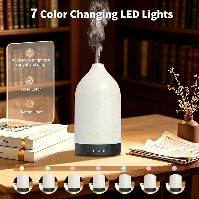 SPLITSKY Essential Oil Diffuser 150ml, Small Aromatherapy Diffuser with Remote Control, 7-Color LED Light, 3 Timer, Quiet Ultrasonic Diffuser with Auto Shut-Off, Easy to Clean for Living Room, Office