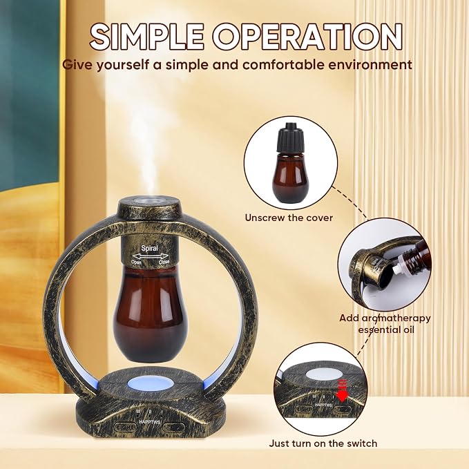 HAPPTWS Essential Oil Diffuser Set- Diffuser 3 Timer Settings Battery Powered Cordless Setup 7 Color LED Lights for Bedroom Yoga Room Toilet Pet Room - Coppery