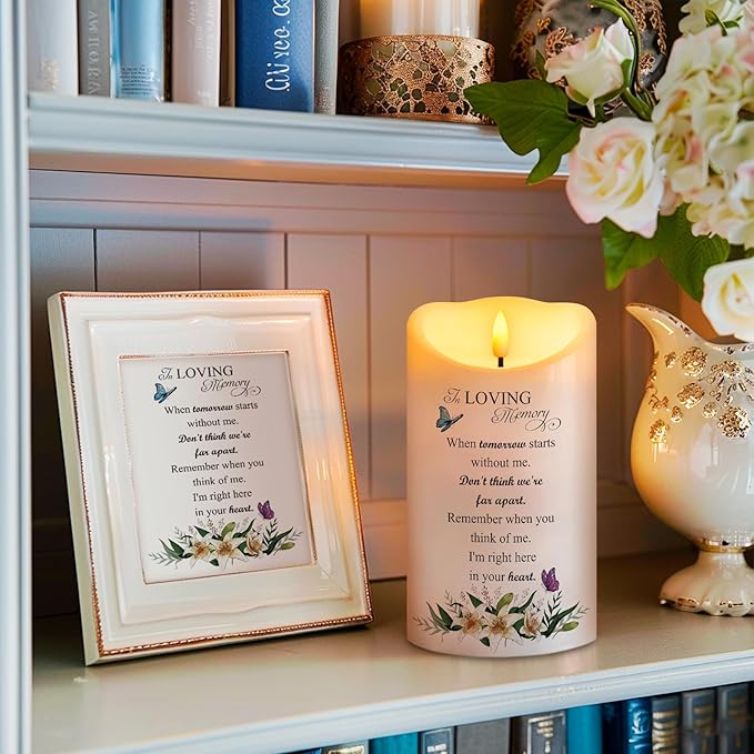 Memorial Candle, Real Wax LED Light with Remote, Sympathy Gift for Loss of Loved One (4" x 7")