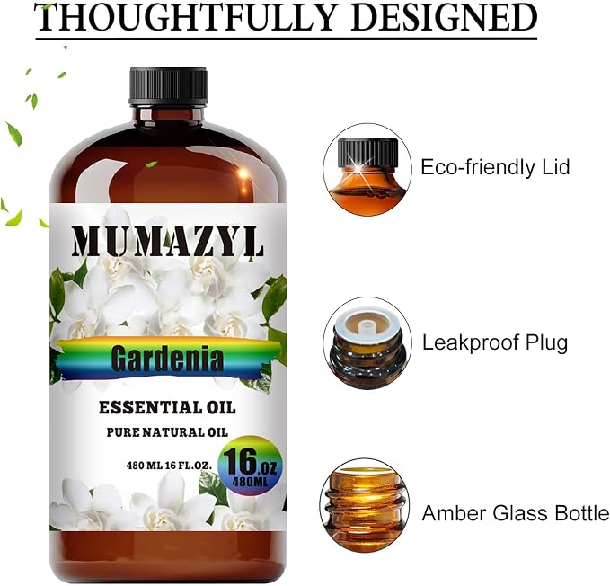 Gardenia Essential Oil, Gardenia Oil 16 Fl Oz 480ML for Diffuser Humidifier Yoga Cleaning DIY Candle Soap Making MUMAZYL Essential Oils