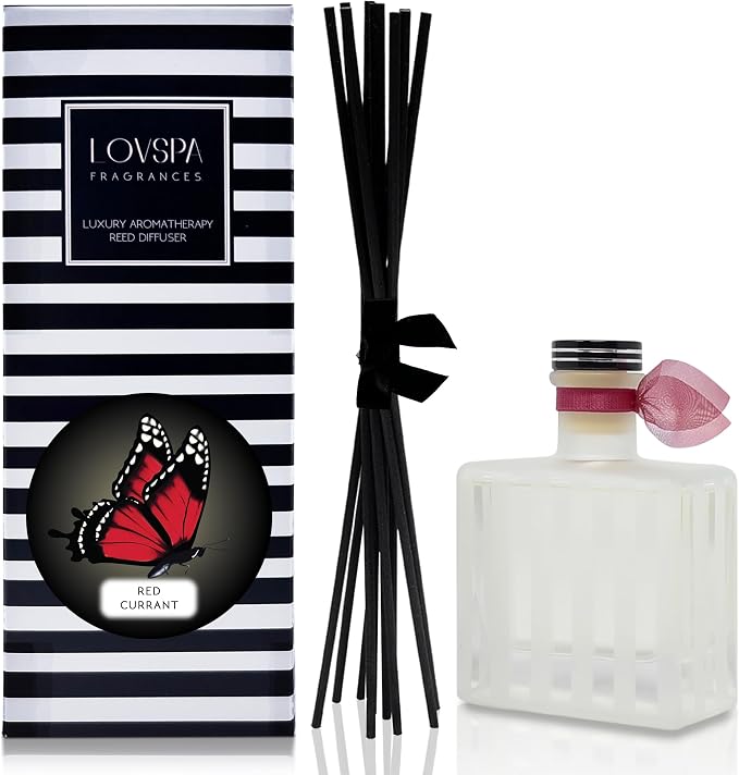 Reed Diffuser Set, Red Currant Scented Oil Diffuser with Sticks, Home Fragrance Accessories for Bathroom Shelf Decor, Aroma Diffusers for Home or Office Desk, USA Made
