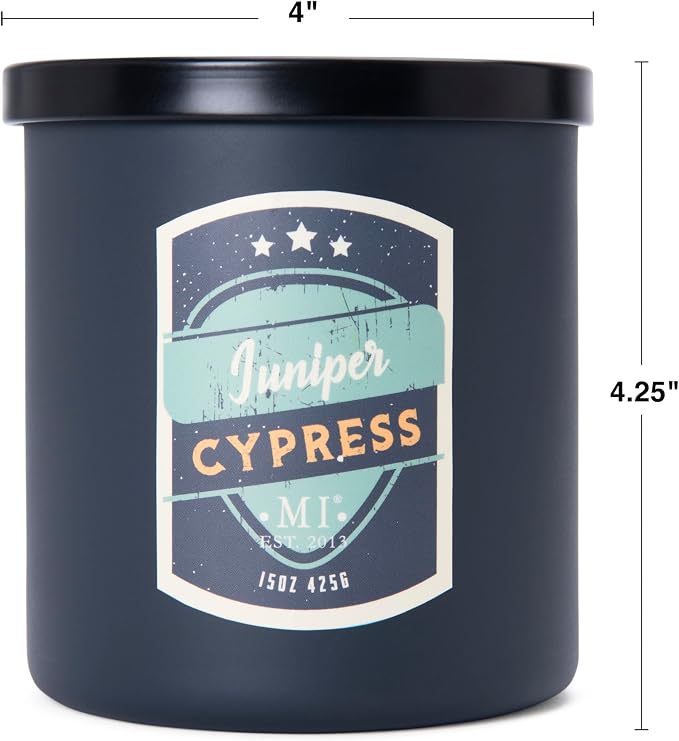 Manly Indulgence Juniper Cypress Scented Candles for Men, 2 Wick, 15 oz Premium Soy Blend Wax, 60H Burn, Candles for Home Scented – Made in The USA