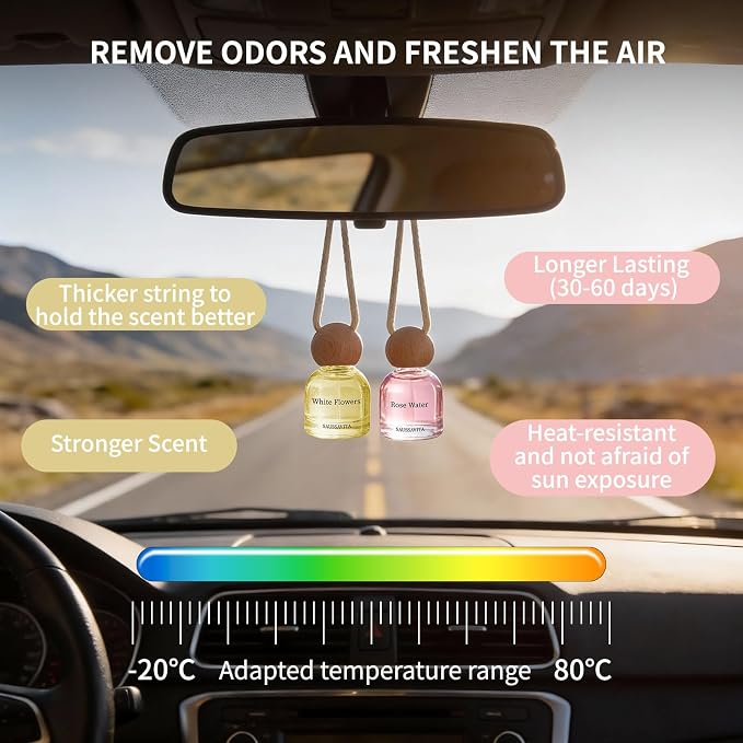 Car Air Freshener Diffuser 2 Pack Hanging Air Freshener Diffuser - Jasmine Lily&Rosa Scent Car Fresheners 120 days Long Lasting Vent Clip 0.34 oz Each Air Fresheners Gifts for Women Birthday