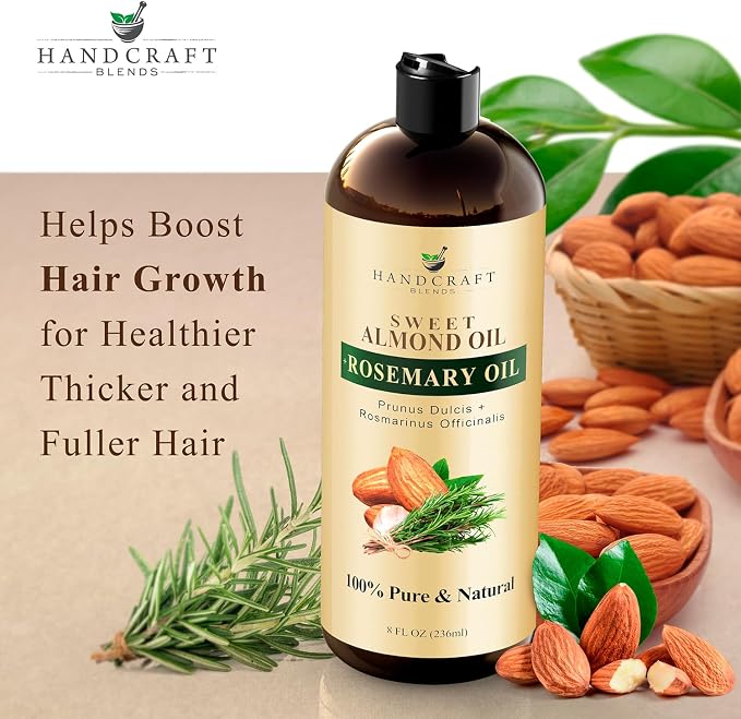 Handcraft Blends Sweet Almond Oil | 100% Pure and Natural | Bath & Body Oil | Premium Grade Carrier Oil | Skin | Hair | Body | Massage | Hexane-Free | with Rosemary Oil | 8 Fl Oz