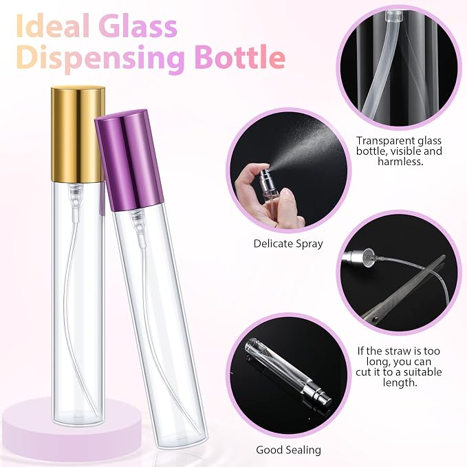 Yinder 25 Pcs 15ml Travel Spray Bottle Refillable Perfume Atomizer Bulk Glass Mini Cologne Perfume Bottles Empty Fine Mist Portable Small Sample Containers(Black, Red, Purple, Gold, Silver)