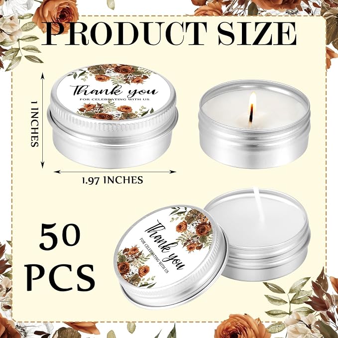 MTLEE 50 Pcs Wedding Candles Gift Favors for Guests 1 Oz Lavender Scented Soy Wax Aromatherapy Candle Favors for Bridal Shower Rustic Wedding Party Guests (Terracotta Floral)