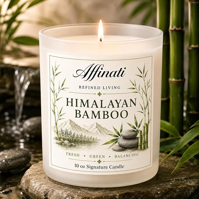 Affinati Himalayan Bamboo Signature Candle - 10 oz Luxury Soy Blend Wax Candle, Long-Lasting Home Fragrance