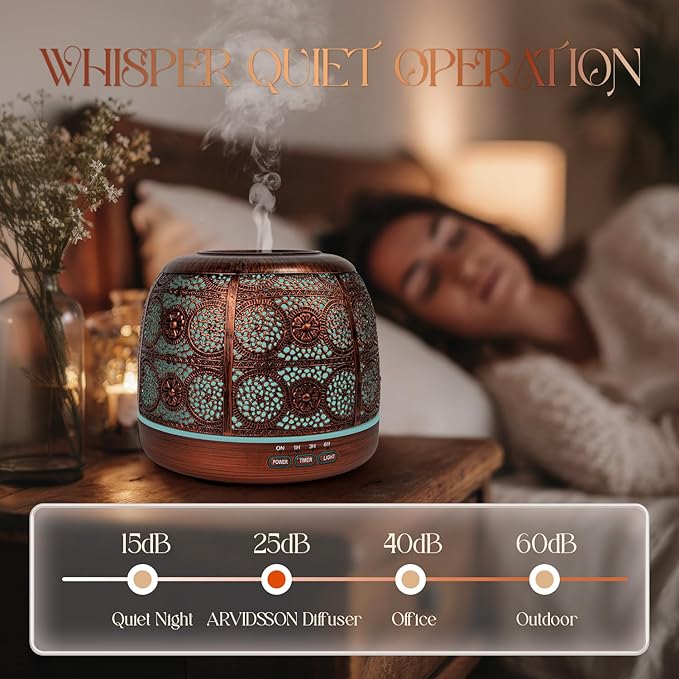 ARVIDSSON 500ml Essential Oil Diffuser, Metal Diffusers for Essential Oils, Aromatherapy Oil Diffuser for Large Room, Color Changing Mood Light & Mist Timer Setting, Gift for Women