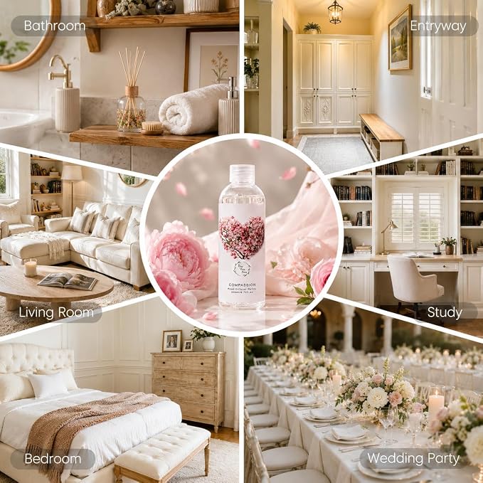 Reed Diffuser Refill, Peony & Rose Scented Oil 6.76 fl.oz / 200ml, Home Fragrance for Bedroom, Bathroom, Office Decor