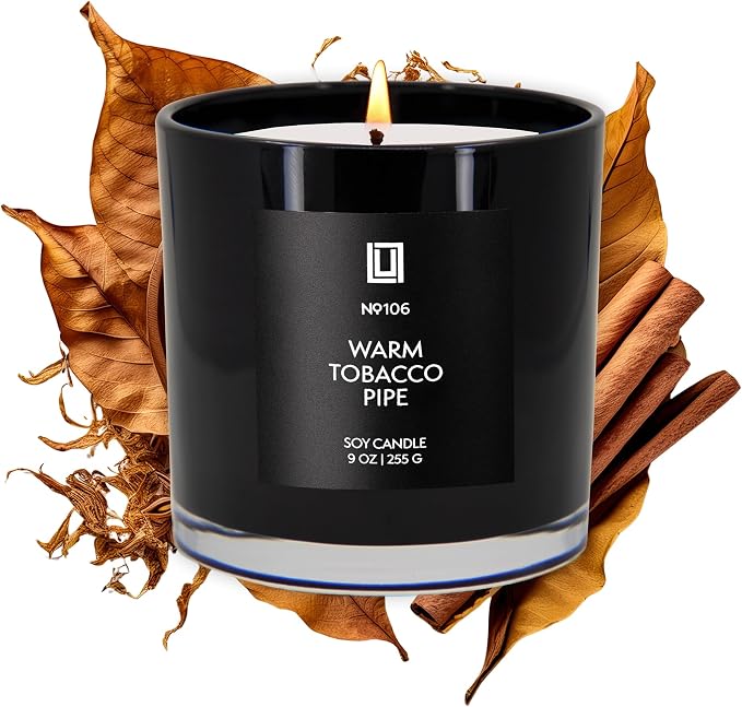 Lulu Candles | Warm Tobacco Pipe | Luxury Scented Soy Jar Candle | Hand Poured in The USA | Highly Scented Long Lasting (9 Oz.)