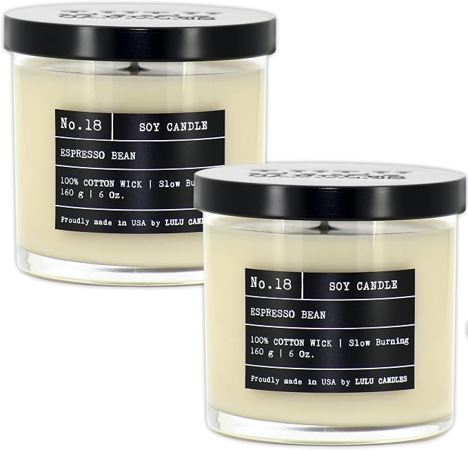 Lulu Candles | Espresso Bean | Luxury Scented Soy Jar Candle | Hand Poured in The USA | Highly Scented & Long Lasting (6 Oz. 2 Pack)
