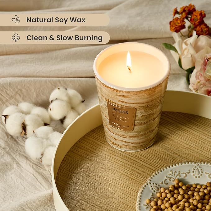M&SENSE Tobacco Vanilla Scented Soy Candle, 3 Wick Highly Scented 14.1 Oz 75H, Aromatherapy Christmas Gift for Women and Men