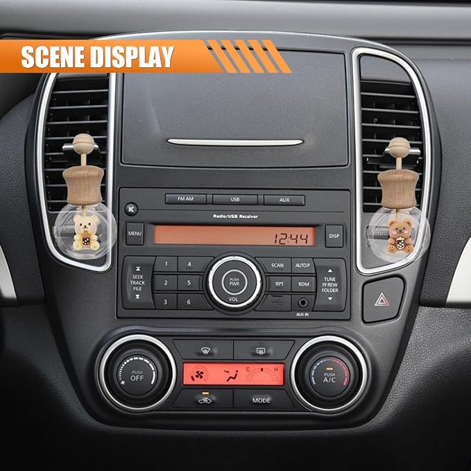 2PCS Car Diffuser Bottle with Vent Clip, Refillable Empty Glass Bottles for Essential Oil, Cute Bear Car Air Outlet Trim Clips, Auto Interior Decoration Accessory for Cars Bedroom Office (Bear)