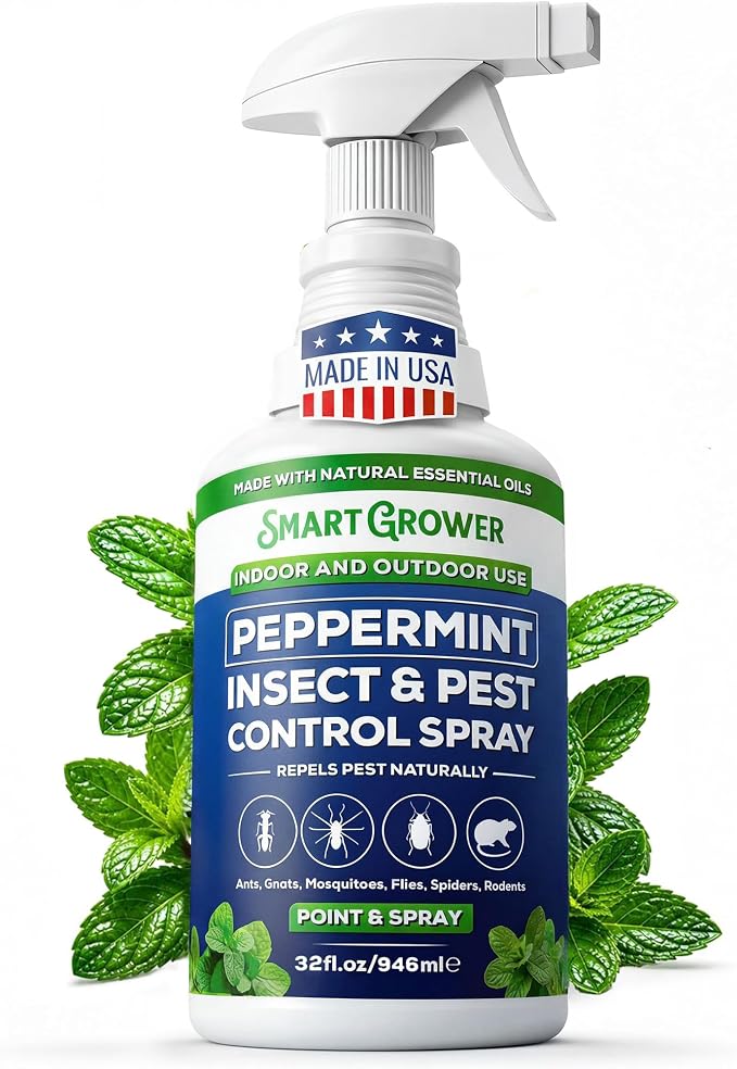 All Natural Peppermint Oil Insect & Pest Control Spray Repels Mice, Spiders, Ants, for Home, Indoor, Outdoor, Garden Maximum Strength Smart Grower Ready to Use 32 FL OZ
