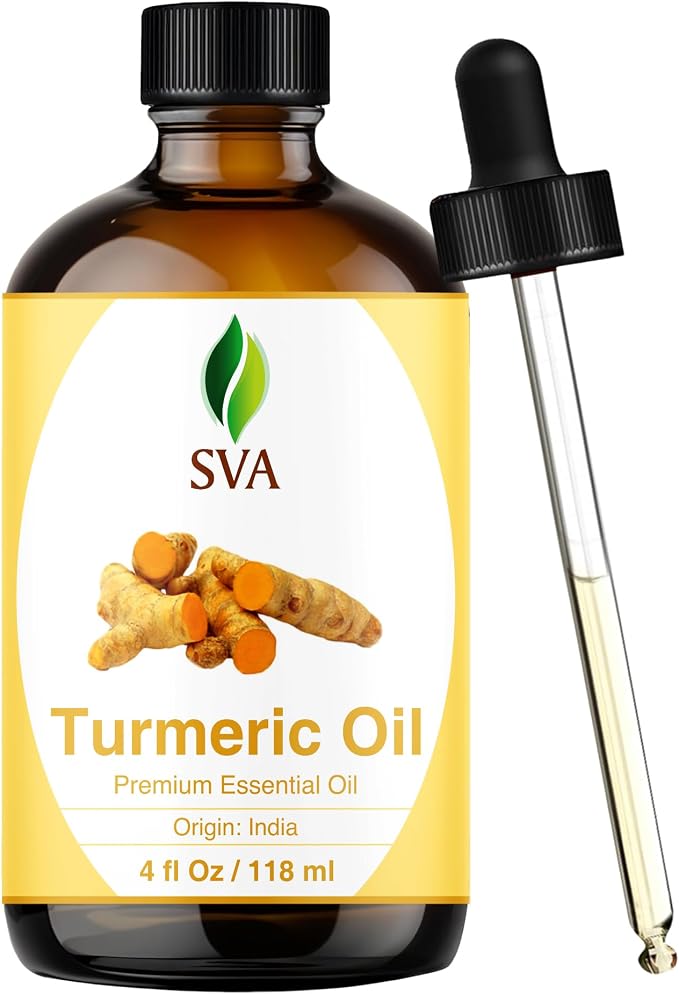 SVA Turmeric Essential Oil 4 Fl Oz – for Diffuser, Skin & Hair Care – Ideal for Massage & DIY Blends - with Dropper