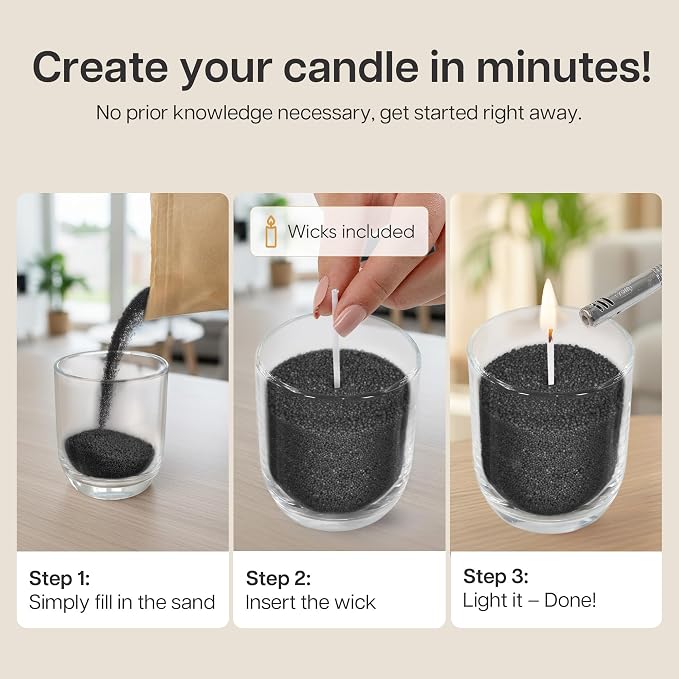 comforder Scented Candle Sand with Wicks, Wax Granules, 14oz Sand Wax Granules + 4 Wicks (Black, Musk)