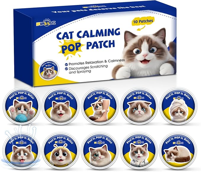 Cat Calming Pheromone Diffuser Patches (4-Bead), Portable Calming Support for Carrier,Car Travel,Vet Visits, Long-Lasting 48H Effect (10-Pack)
