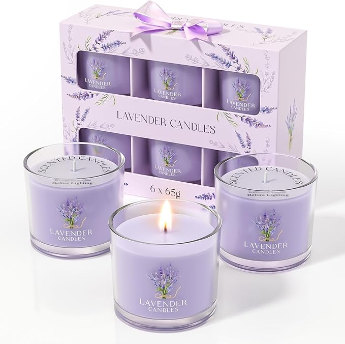 CHILLFLAME Lavender Candle, Scented Candles Gift Set for Stress Relief, 6 Candles for Women and Men, Birthday Candle Gifts for Women, Candles Gifts for Women (Purple, 14 oz)
