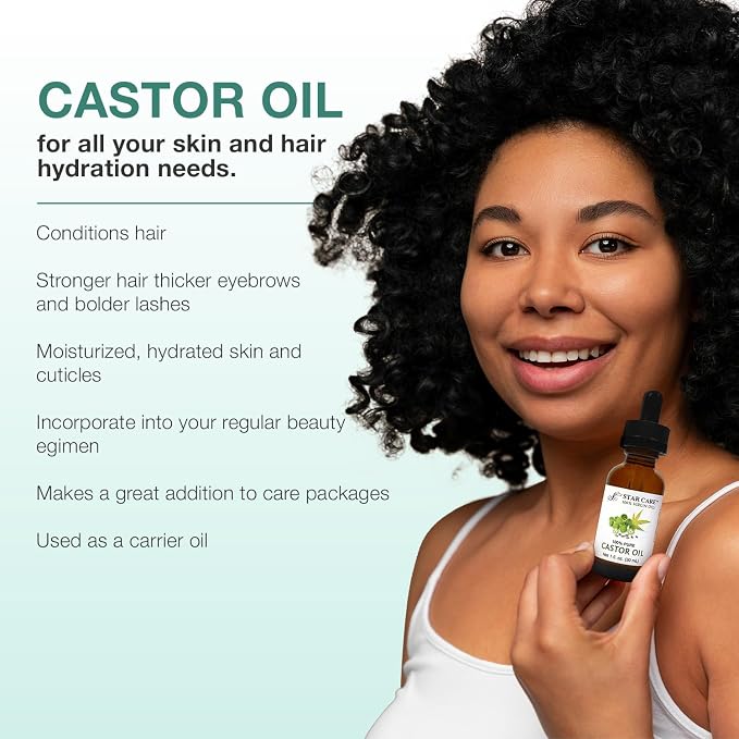 100% Pure Castor Oil Expeller-Pressed Virgin Oil for Hair Growth, Eyelashes, Eyebrows and Skin Moisturizer Premium Dropper Included, 1 fl oz (30ml)