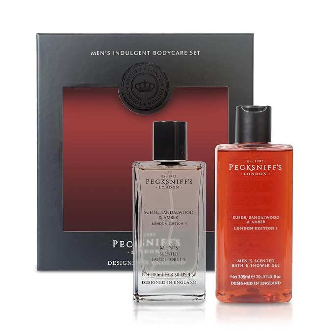 Pecksniff’s Men’s London Edition Fragrance Duo Gift Set – Suede, Sandalwood & Amber, Eau de Toilette 100ml & Bath & Shower Gel 300ml