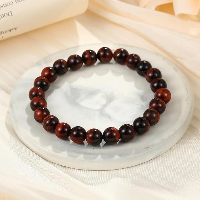 M MOOHAM Mens Bracelet - Beaded Natural Stone 8mm Tiger Eye Matte Agate Lava Rock Bracelets for Men Teen Boys Grandpa Dad Birthday Gifts Jewelry