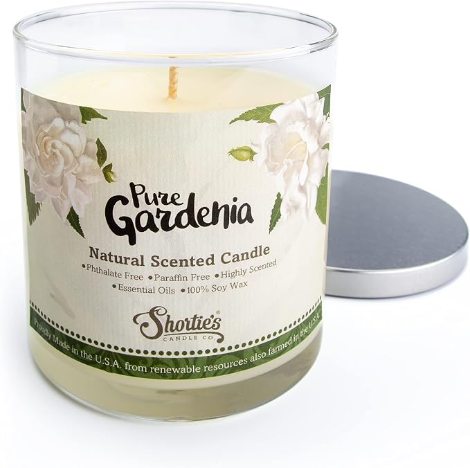 Gardenia Highly Scented Natural Soy Candle, Essential Fragrance Oils, 100% Soy, Phthalate & Paraben Free, Clean Burning, 9 Oz.