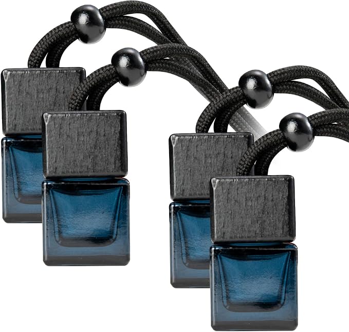 4 Pack Empty Hanging Car Air Freshener Bottles, Refillable Essential Oil Diffuser for Car & Office, Aromatherapy Decor Cube