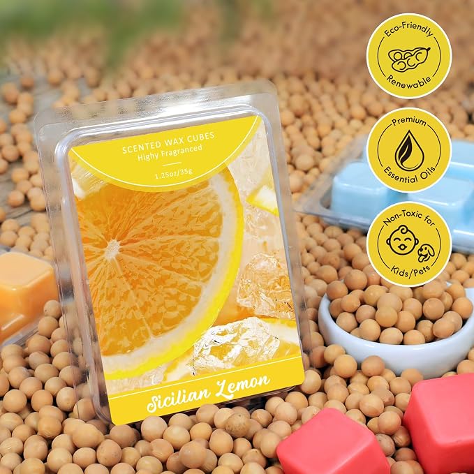 STRN Wax Melts Soy Wax Cubes 4 Pack Sicilian Lemon Scented, Long-Lasting Fragrance Scented Wax Cubes for Warmers Natural Soy Wax for Candle Wax Melts (4 x 1.25oz)
