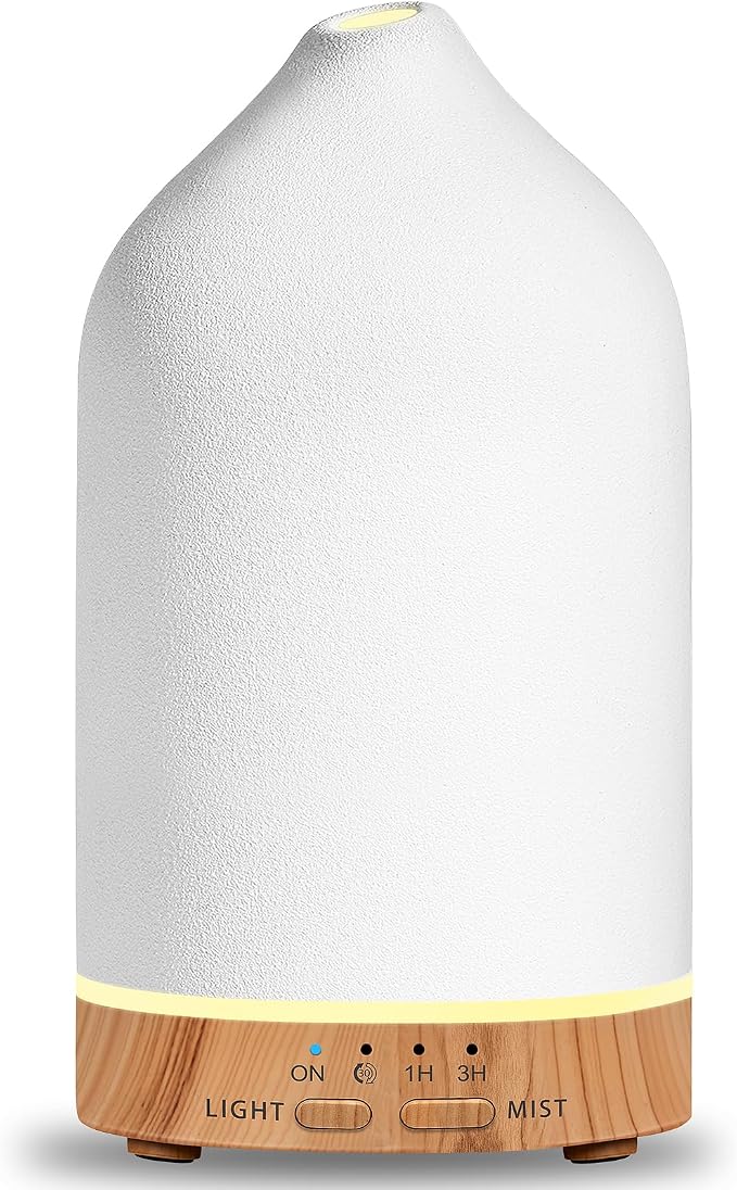 URPOWER 180ML Ceramic Essential Oil Diffuser, Ultrasonic Aromatherapy Diffuser with 7-Color Lights, Auto Shut-Off, Quiet Oil Diffuser for Bedroom, Home Office