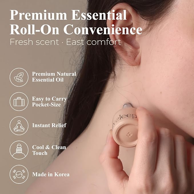 Roll On Essential Aroma Oil Premium Blend - Korean Ginseng, Olive Fruit, Castor Seed Relaxation Support Cooling Sensation Vitality Support Pocket-Sized Aromatherapy Oil 0.33 fl.oz 10ml