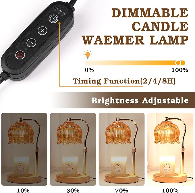 Funistree Flower Candle Warmer Lamp with Timer, Dimmable Candle Lamp Warmer, Christmas Birthday Gifts for Women Mom Her, Housewarming Home Decor, Lotus Wax Warmer for Yankee Candles - Warm Amber