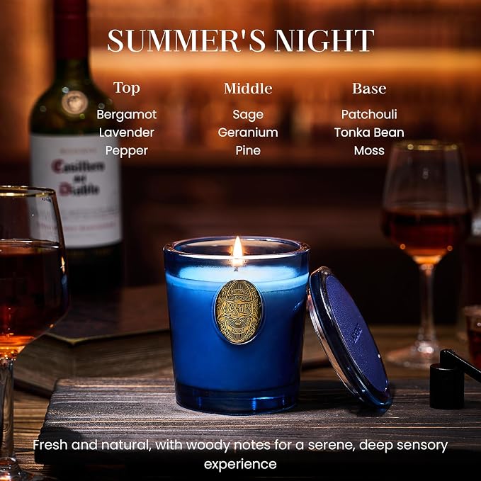 M&SENSE Natural Strong Summer Soy Candle | Peace & Blue | 9.2 oz, 50H Burn Time | Luxury Scented Candle for Relaxation, Gifting, SPA