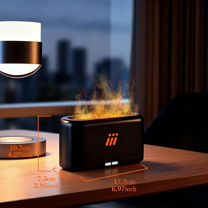 Flame Diffuser for Essential Oils, 180ml Aromatherapy Diffuser with Flame Effect, Quiet Cool Mist Humidifier, Auto-Off, Small Oil Diffuser for Home, Office,Bedroom, Gifts (Black)