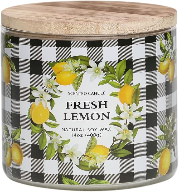 Lemon Candle, Fresh Lemon Scented Candle, Large 3 Wicks Candle, 14 oz