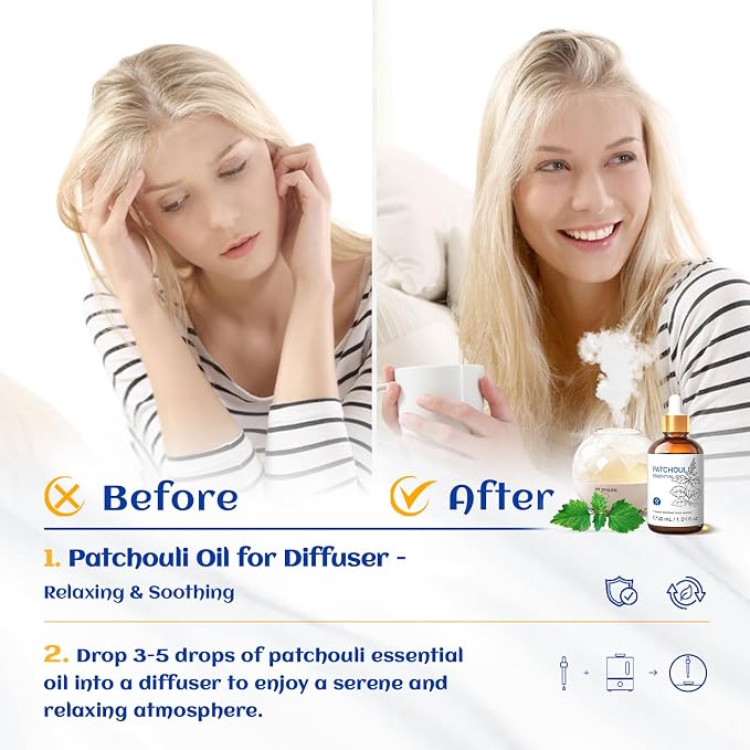 HIQILI Patchouli Essential Oil, for Diffuser, Homemade Perfume, Skin Care, Aromatherapy, Gift for Hippie Friend-30ML