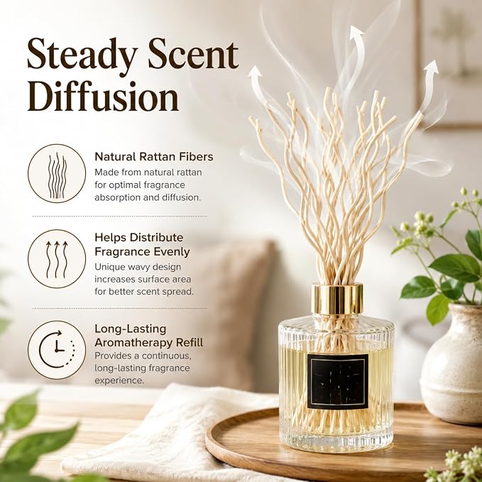 10Pcs Wavy Rattan Reed Diffuser Sticks, Natural Rattan Fragrance Aromatherapy Volatile Replacement Refill Essential Sticks (Brown)