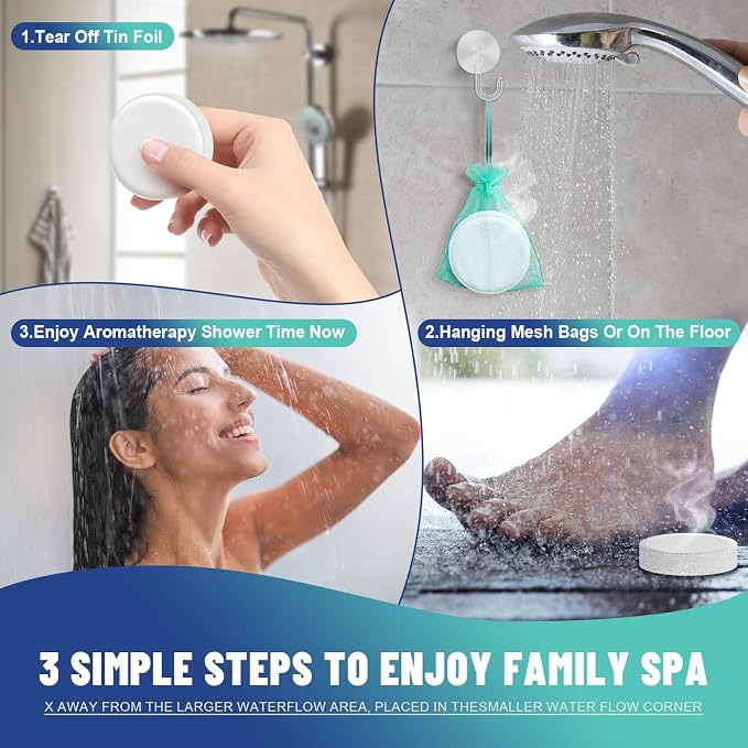 Shower Steamers Aromatherapy, 6PCS Enhanced Mint Shower Tablets with Natural Eucalyptus Essential Oil, Self-Care & Relaxation Gift Set for Women & Men, Daily Home Spa Shower, Calming Aromatherapy