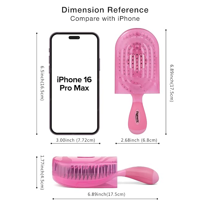 NuWay 4Hair® TravelC® U.S. Patented Single-Curve Scalp Care Travel Brush with Protective Case – Premium Portable Hair Health Tool with Heat-Resistant – Wet & Dry Use (Rose Pink)