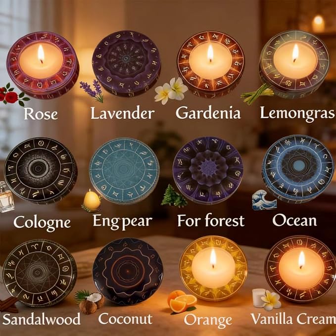 12 Constellations Scented Candles Gift Set, 12 Pack Aromatherapy Candle for Home, Scorpio Candle Birthday Gifts for Women, Long Lasting Soy Wax, Mom Bath Spa Meditation Christmas Gifts Candles