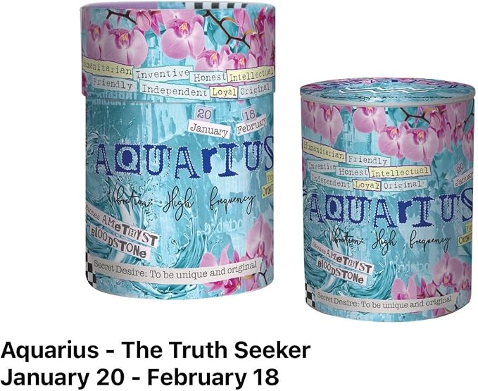 Aquarius Zodiac Candle – Jasmine Scented Soy Candle for Self Care & Relaxation – Zodiac Birthday Gift – 80 Hour Burn – Reusable Ceramic Jar