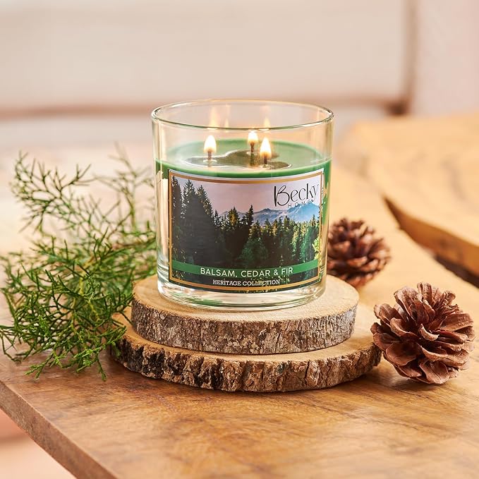 Balsam, Cedar, and Fir, Scented 3-Wick Candle in Glass Jar | Candles for Home | 14.5oz Rustic Home Decor Novelty Candle | 60 Hour Burn Time Candle