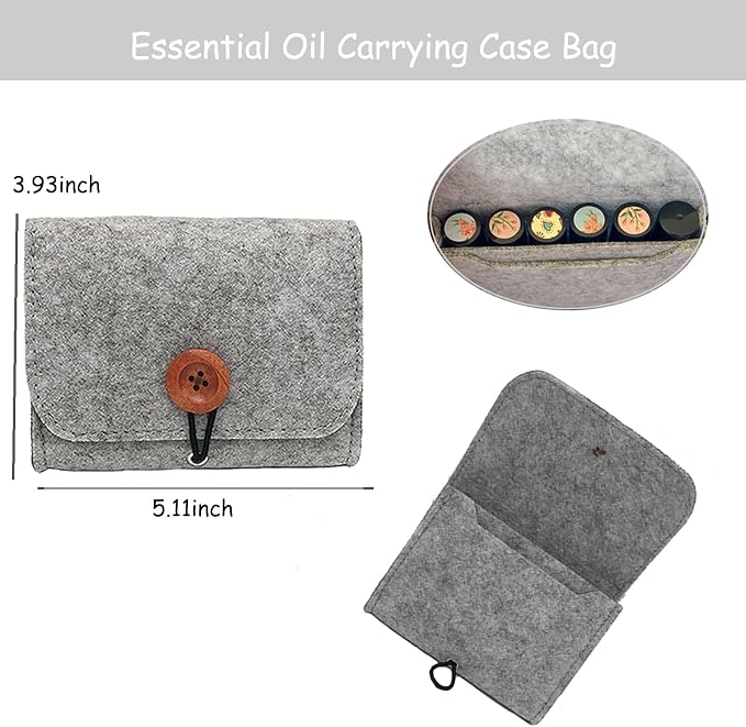 AUONY Essential Oil Carrying Case for 6 Bottles, 5ML / 10ML / 15ML Essential Oils Travel Organizer Storage Pouch Bag