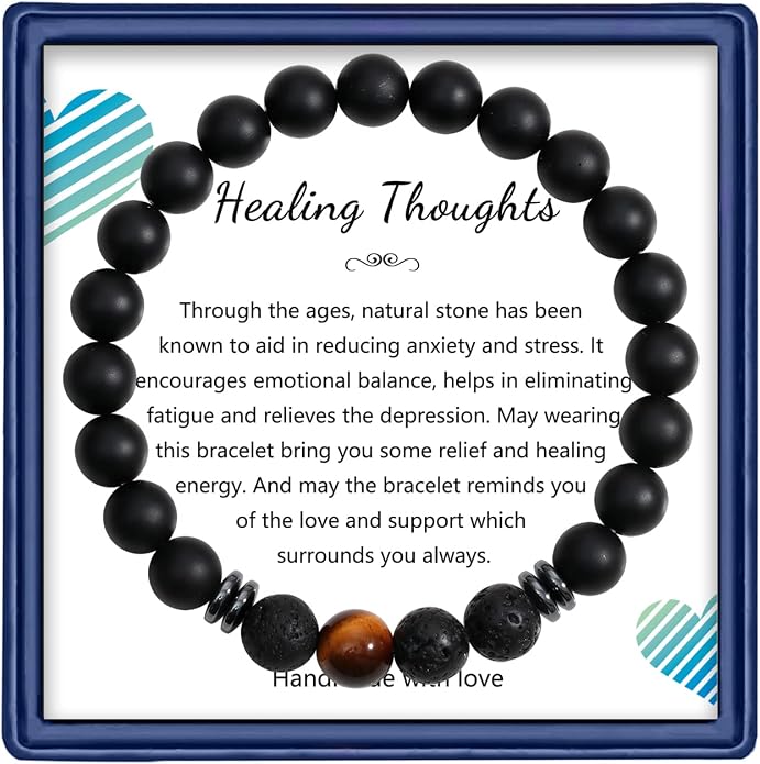 Healing Bracelets for Women, Anti Anxiety Yoga Beads Stress Relief Healing Thoughts Bracelets Relaxation Gift Aromatherapy Essential Oil Diffuser Lava Bracelet Gifts for Women